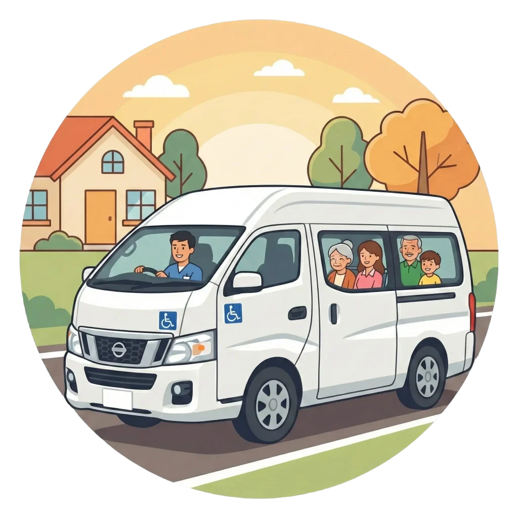 無料送迎サービスの車両で施設めめぐるご家族